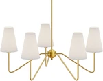 30" Gold 5-ARM Chandelier With White Linen Shades For Dining & Living Room. Fixed Price $199.99.