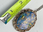 Antique 20 Victorian Gold Tone Necklace Filigree Blue Galaxy Oval Pendant. Fixed Price $53.99.