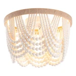 Flush Mount Ceiling Light 3 Wood Beaded Bohemia Antique White Viluxy Rustic Mini. Fixed Price $104.99.