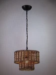 Adsensty 1-LIGHT 2-TIER Black Drum Rattan Dimmable Chandelier. Fixed Price $44.60.