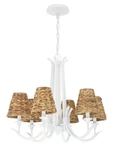 Craftmade Kokomo 6-LIGHT Matte White Chandelier W/ Natural Seagrass Shades.. Fixed Price $229.44.