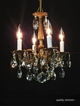 Antique 4 Arm Light Glowing Graceful Brass Cut Lead Glass Crystal Chandelier. Fixed Price $695.00.