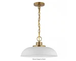 Satco Colony 100-WATT 1-LIGHT Matte White/burnished Brass Shaded Pendant. Fixed Price $119.99.