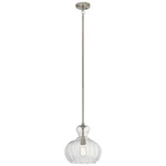 Kichler 43955NI Riviera 11.5" Clear Ribbed Glass Pendant In Brushed Nickel. Fixed Price $239.99.