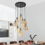 8-LIGHT Mariana Cognac Glass Cluster Pendant Antique Black Finish. Fixed Price $175.27.