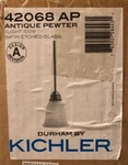 Kichler Mini Pendant Durham Antique Pewter, Satin Etched Glass - 42068 Ap. Fixed Price $49.95.
