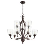 Quorum Jardin Light Chandelier, Oiled Bronze/clear Seeded 6127-9-286. Fixed Price $331.20.