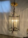 Vintage Pendant Chandelier 4 Light Star Burst Beveled Glass Brass Foyer Lantern. Fixed Price $99.00.