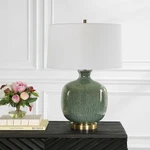 Nataly Table Lamp Crackled Aged Green Glaze Antique Brass Finish Uttermost 30238. Fixed Price $429.60.