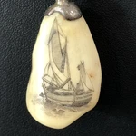 Silver Cap Elk Tooth Ivory Scrimshaw Pendant Sailboat Spray Boston 1976 Anchor. Fixed Price $99.99.