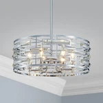 Modern K9 Crystal Drum Chandelier, Adjustable Chrome Pendant Light Fixture. Fixed Price $233.99.