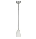 Hampton Bay Helena 4.7 1-LIGHT Brushed Nickel Mini Pendant W/frosted Glass. Fixed Price $22.89.