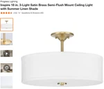 Progress Lighting Ceiling 18-IN 3-LIGHT W/ Summer Linen Shade Satin Brass. Fixed Price $39.99.