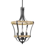 Laurel 23" 4-LIGHT Modern Rustic Pendant Chandelier, Open Cage Design + Wood Sty. Fixed Price $51.60.