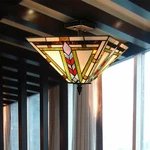 Tiffany Style Mission Flush Mount Ceiling Light Fixture Stained Glass Chandelier. Fixed Price $95.37.