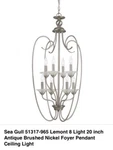 New Sea Gull 51317-965 Lemont 8 Light Brushed Nickel Foyer Pendant 20 Inch. Fixed Price $149.99.
