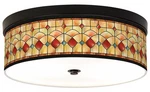 Liz Tiffany Style Ceiling Light Flush Mount Fixture 14" Bronze Reds Giclee Shade. Fixed Price $174.99.