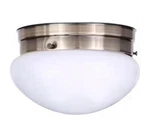 Hampton Bay 9 In. Antique Brass Flush Mount Fixture With Opal Glass Shade. Fixed Price $19.99.