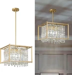 Elegant Gold Crystal Foyer Chandelier, Adjustable Height Pendant Light Fixture. Fixed Price $283.99.