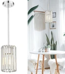 Polished Chrome Crystal Pendant Light, Modern Hanging Mini Chandelier. Fixed Price $39.99.