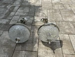 Waterford Crystal French Art Deco Pendant Brass Ceiling Chandelier Pair. Fixed Price $3500.00.
