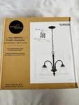 Project Source Fallsbrook 3-LIGHT Chandelier Oil Rubbed Bronze, Frosted Glass. Fixed Price $35.00.
