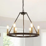 Wjshome 20.7" Wagon Wheel Chandelier, Farmhouse Ceiling Light Fixture, 6-LIGH.... Fixed Price $105.88.