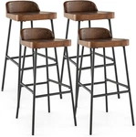 Set Of 4 Industrial Bar Stools With Backrest, Rustic Brown & Black. Fixed Price $266.99.