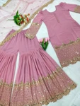 Classy Georgette Fabric Light Pink Palazzo Suit With Dupatta For Festival. Fixed Price $45.50.