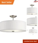 Elegant 3-LIGHT Brushed Nickel Semi-flush Mount Ceiling Light, Classic Design. Fixed Price $212.99.