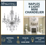 4-LIGHT Chandalier Brushed Nickel Naples. Fixed Price $54.99.