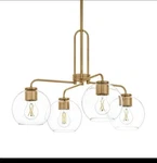 Hampton Bay Nelwyn 25 In. 4-LIGHT Vintage Brass Chandelier With Clear Glass Glob. Fixed Price $70.00.
