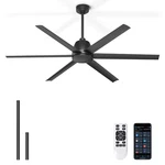 Phylluz 65 Inch Ceiling Fan No Light - Black Remote App Control. Fixed Price $153.89.