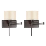 2X Hampton Bay 465-919 Swing Arm Wall Sconce Light Bronze Fabric Shade Open Box. Fixed Price $99.99.