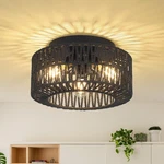 Pauful Rattan Fixtures, 3-LIGHT Boho Flush Mount, Farmhouse B-black. Fixed Price $75.68.