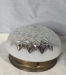 Vtg Diamond Point Cut Frosted Glass Flush Brass Mount Metal Base Ceiling Light. Fixed Price $33.75.