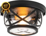 Black Flush Mount Ceiling Light 2 Farmhouse Fixture Seeded Glass Porch Lam. Fixed Price $59.34.