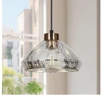 Modern 9.8 In. 1-LIGHT Black And Plated Brass Classic Pendant With Textured Glas. Fixed Price $24.82.