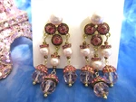 Etruscan Chandelier Pearl Pink Rhinestones Crystal Gold Earrings Pierced. Fixed Price $21.55.