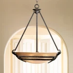 Old Bronze Bowl Pendant Chandelier 22 1/2" India Scavo Glass Dining Room House. Fixed Price $299.95.