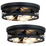 13IN 3-LIGHT Farmhouse Flush Mount Ceiling Light,black Metal Cage DESIGN,E26 .... Fixed Price $67.64.
