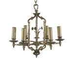 Antique Tudor Cast Bronze Chandelier With Painted Details. Fixed Price $680.00.