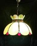 Antique Stained Glass Vintage Green Slag Ceiling Light Fixture Meyda Pendant. Fixed Price $175.00.