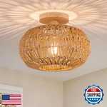 Zswanbei Boho Rattan Ceiling Light - Flush Mount Mini Chandelier Woven. Fixed Price $64.06.