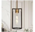 Lnc Modern 1-LIGHT Black Brass Island Pendant Bottle Clear Glass Shade Led. Fixed Price $52.42.