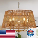 Yomecoo 19.7 Boho Rattan Chandelier Vintage Farmhouse 5-LIGHTS Hand-woven. Fixed Price $178.37.