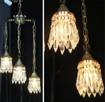 Vintage Swag Lamp Chandelier 3LITE Tole Brass Deco Inspire Lily Crystal Lighting. Fixed Price $279.00.