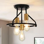 Industrial Semi Flush Mount Ceiling 3-LIGHT Black Gold Fixture. Fixed Price $82.99.