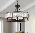 Siljoy 26 In. 6-LIGHT Black Drum Pendant Semi Flush Mount Crystal Chandelier. Fixed Price $197.99.