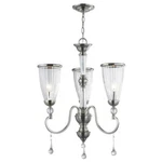 World Imports 3-LIGHT Brushed Nickel Chandelier With Crystal Adorned Clear Glass. Fixed Price $69.99.